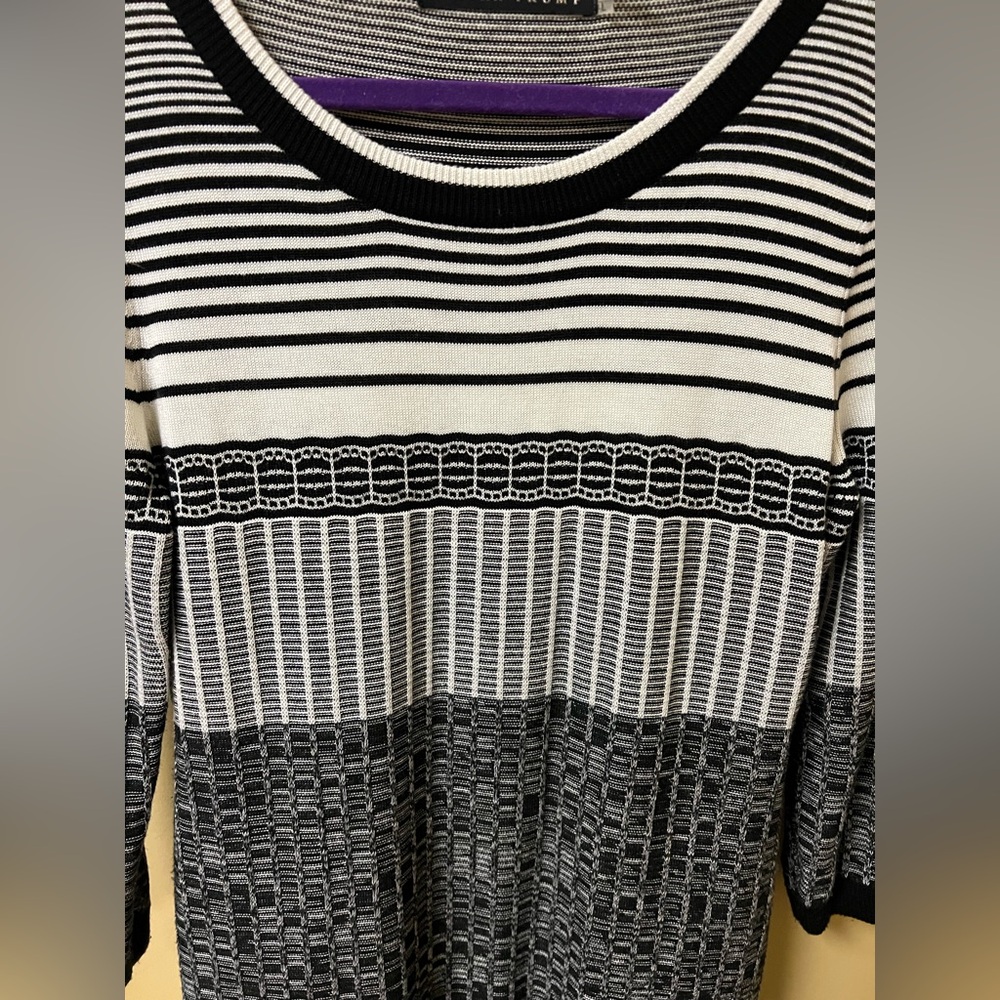 Ivanka Trump Black & White Geometric Pattern Sweater Dress with 3/4 Sleeves - Picture 2 of 8